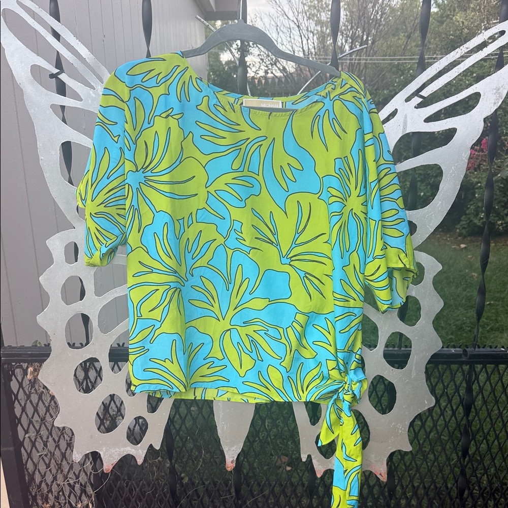 Michael Kors Green and Blue Floral Blouse